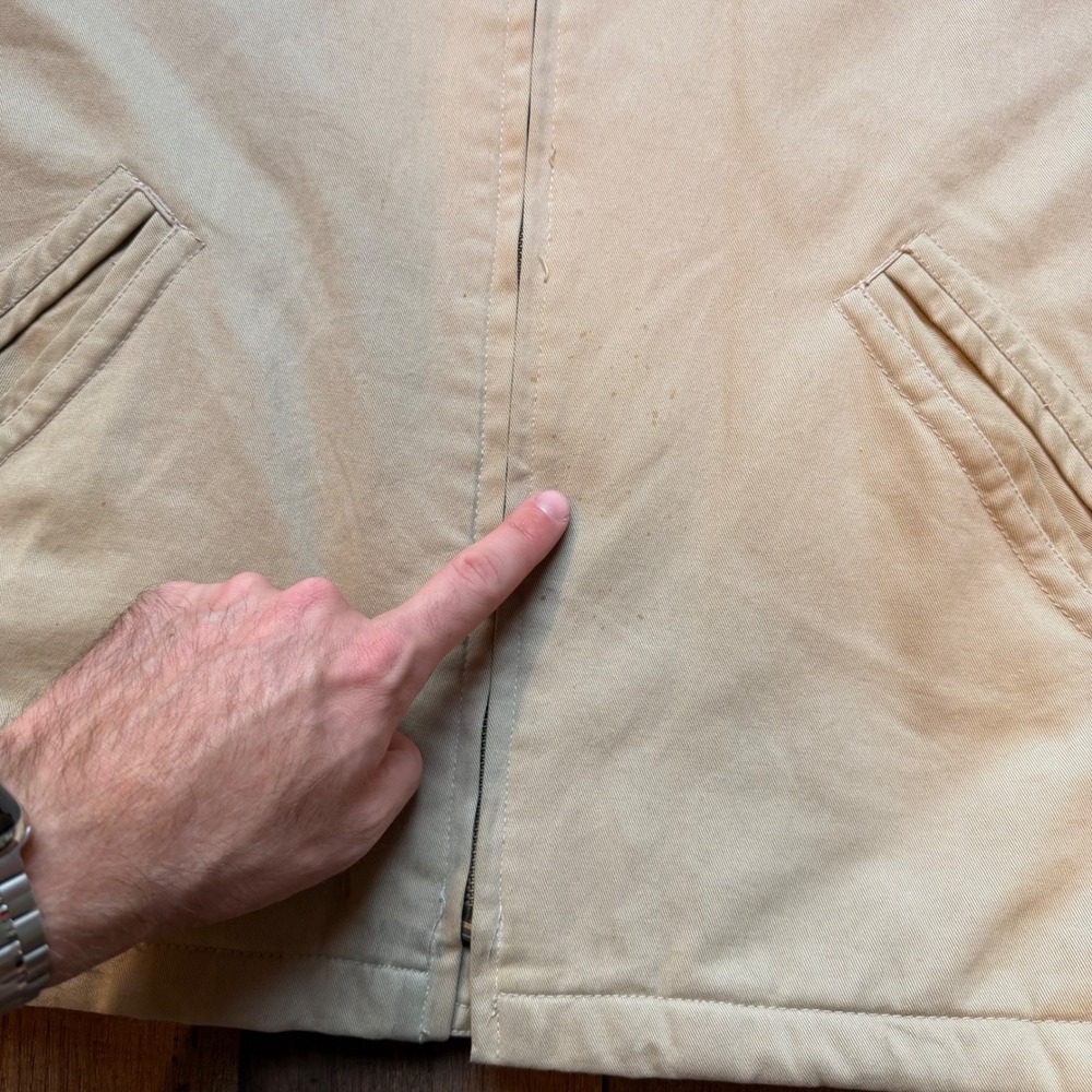 Vintage St Johns Bay Canvas Work Jacket Mens XL Tan Leather Collar Quilted Plaid - Picture 9 of 9